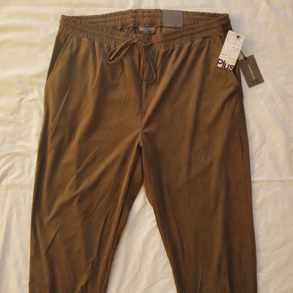 One By Chapter One Women's Olive Green Suede Jogger Capris Plus Size 1X - Picture 3 of 6